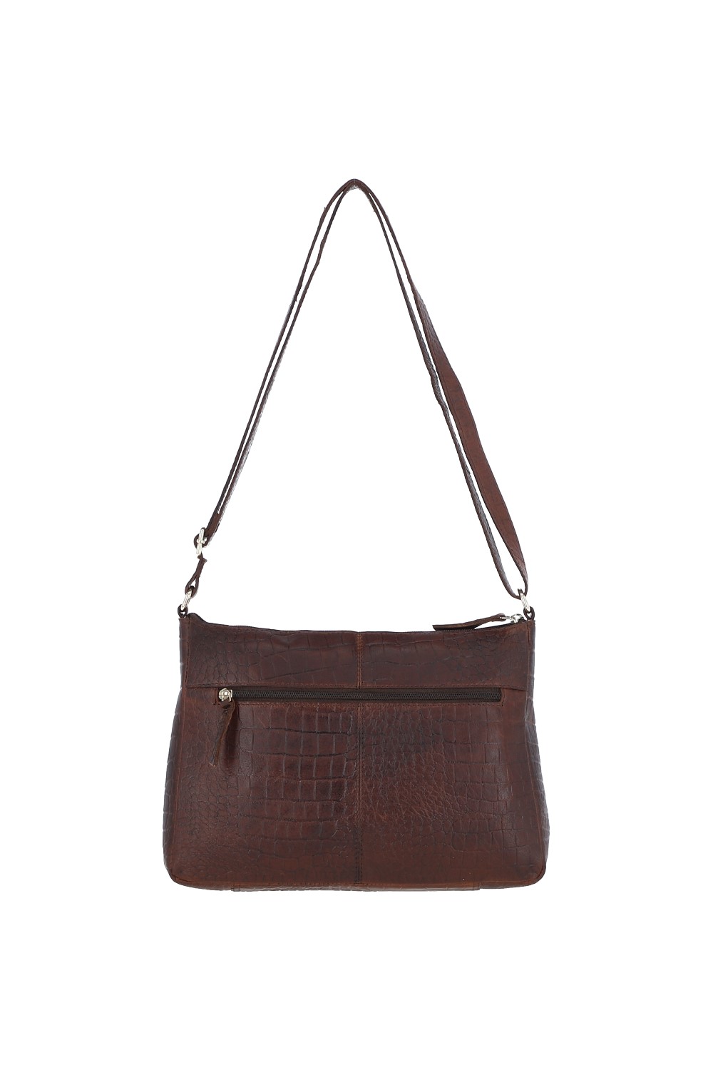 Brown 'Silvia' Croc Print Real Leather Shoulder Bag, Image 3 of 5