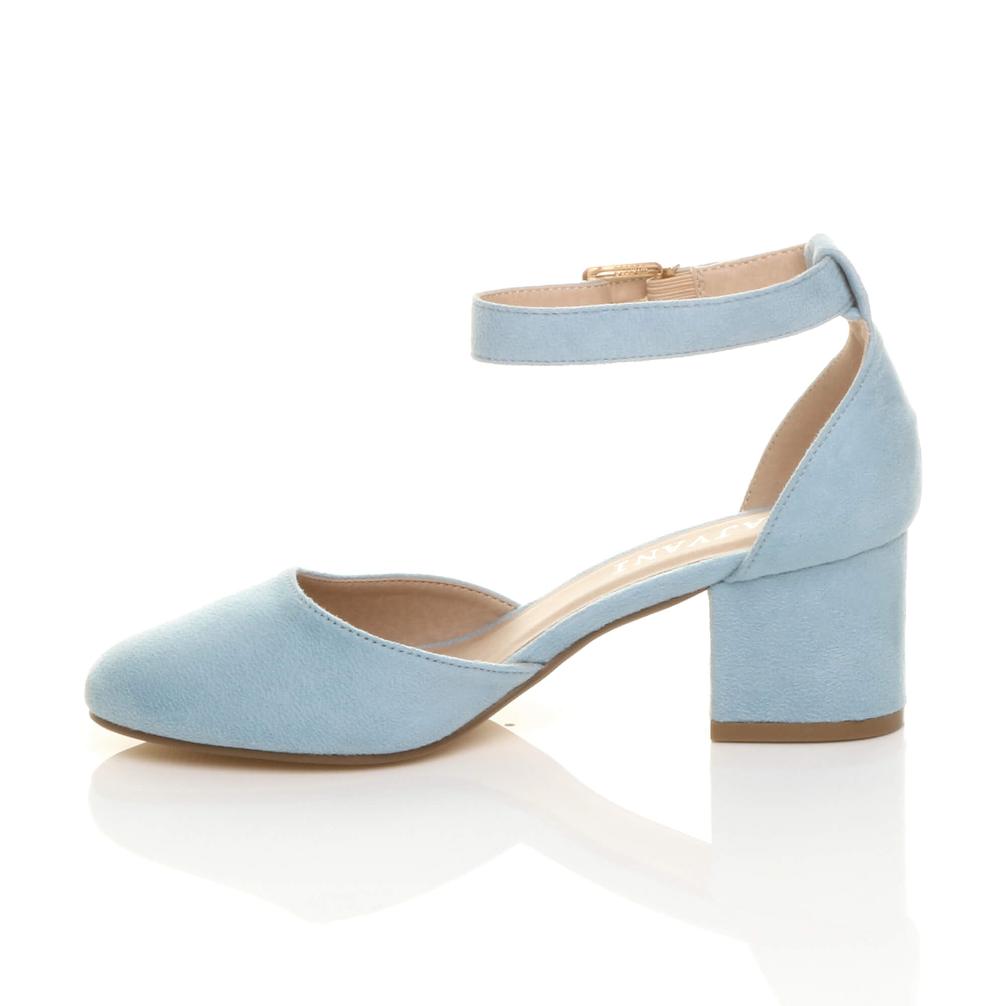 Light Blue AJVANI Light Blue Mid Block Heel Ankle Strap 2 Part Heels, Image 3 of 6