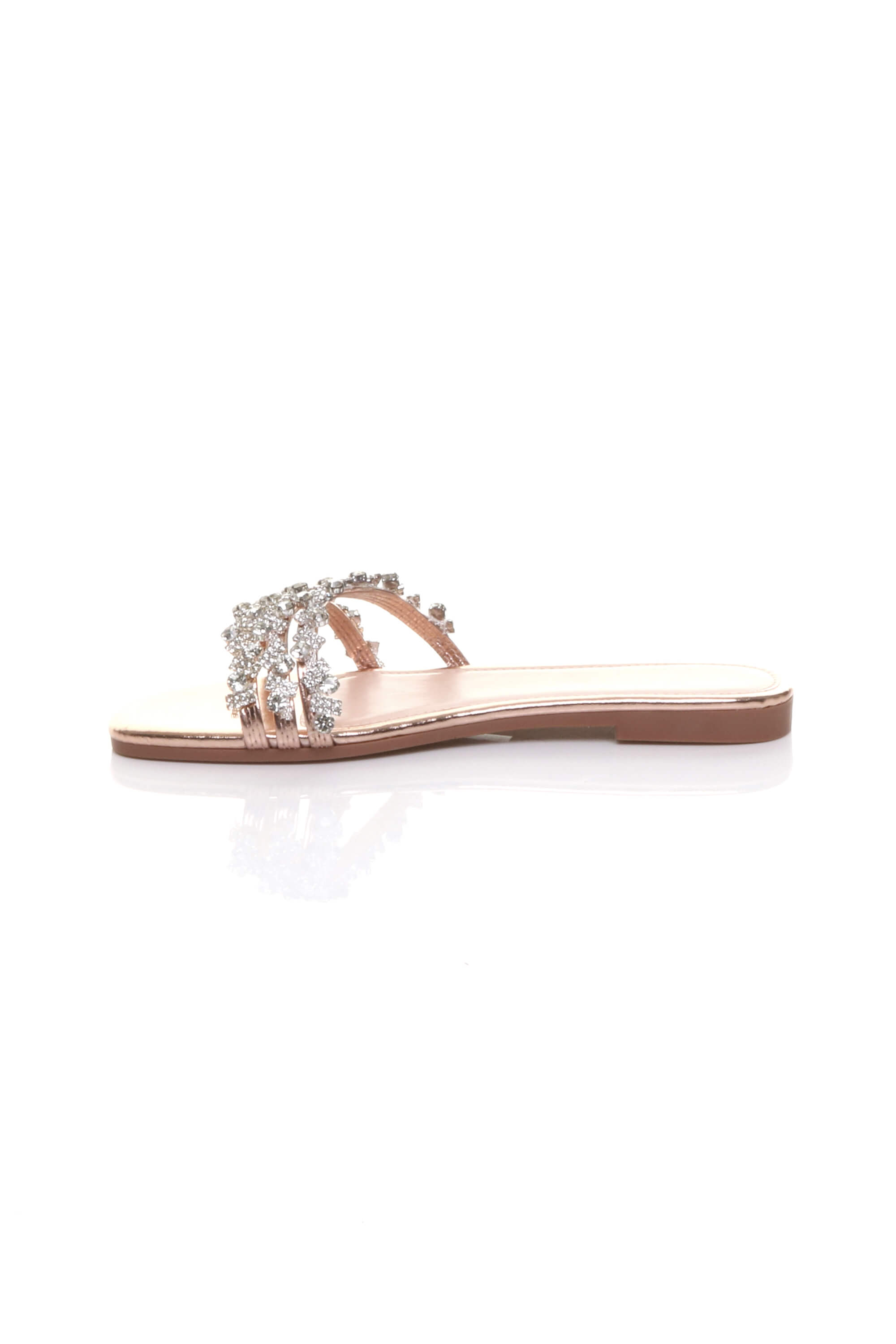 Rose Gold Flat Diamante Sandals Flip Flops Sliders, Image 3 of 4