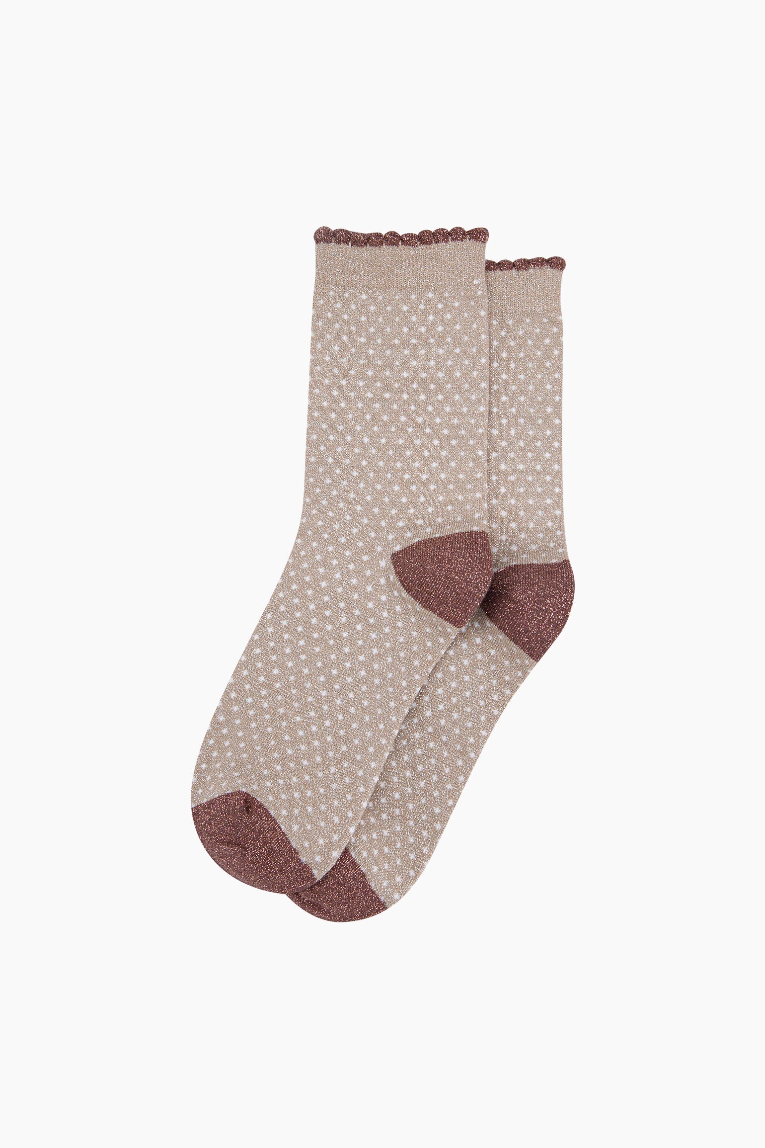 Beige Sock Talk Beige Polka Dots Combed Cotton Glitter Socks, Image 3 of 4