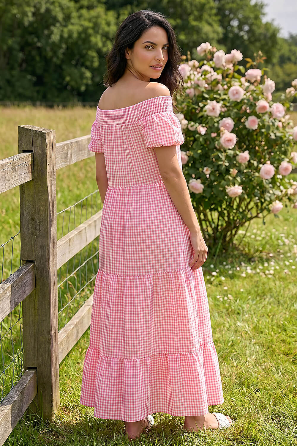 knee length dresses for ladies Broderie Bardot Tiered Maxi Dress