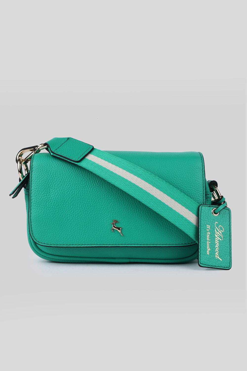 Green Ashwood Leather Green 'Eleganza Milano' Real Leather Flapover Crossbody Bag, Image 1 of 4