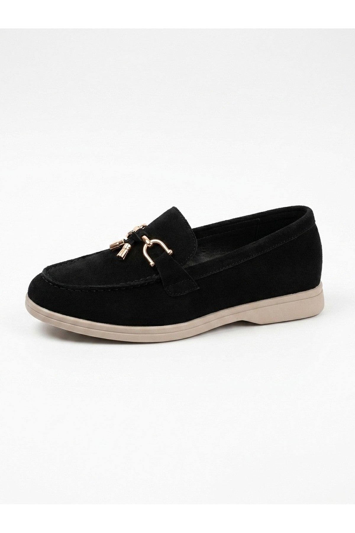 Black iKrush Black Camille Womens Suede Padlock Charm Loafers, Image 4 of 4