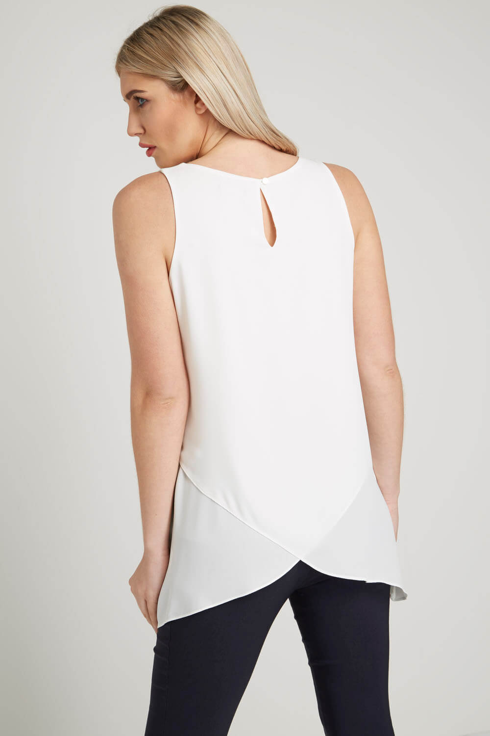 Ivory  Asymmetric Sleeveless Vest Top, Image 3 of 4