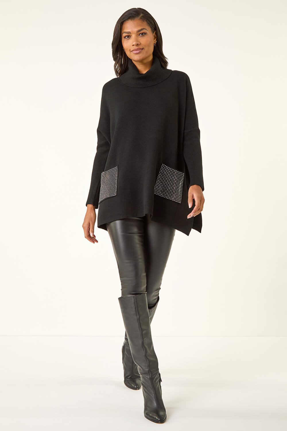 Black Sparkle Pocket Poncho Jumper, Image 3 of 5