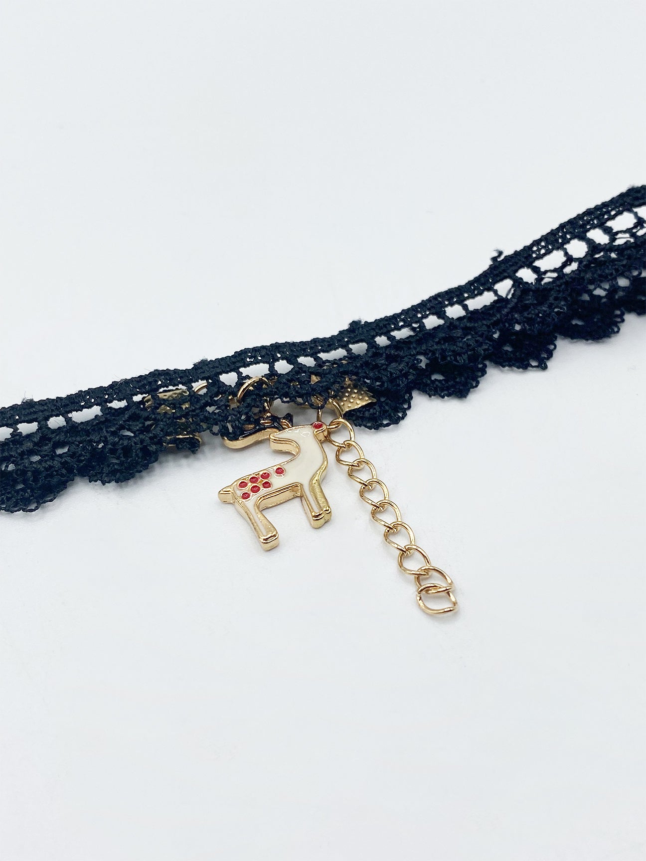Black SVNX Black Lace Choker With Reindeer Charm, Image 1 of 3