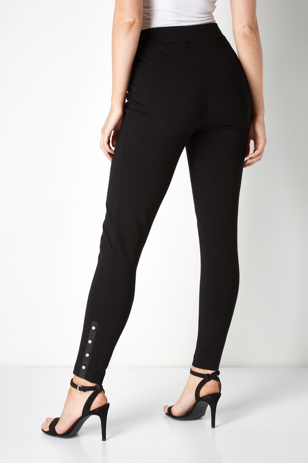 Black Pearl Detail Stretch Trousers, Image 3 of 5