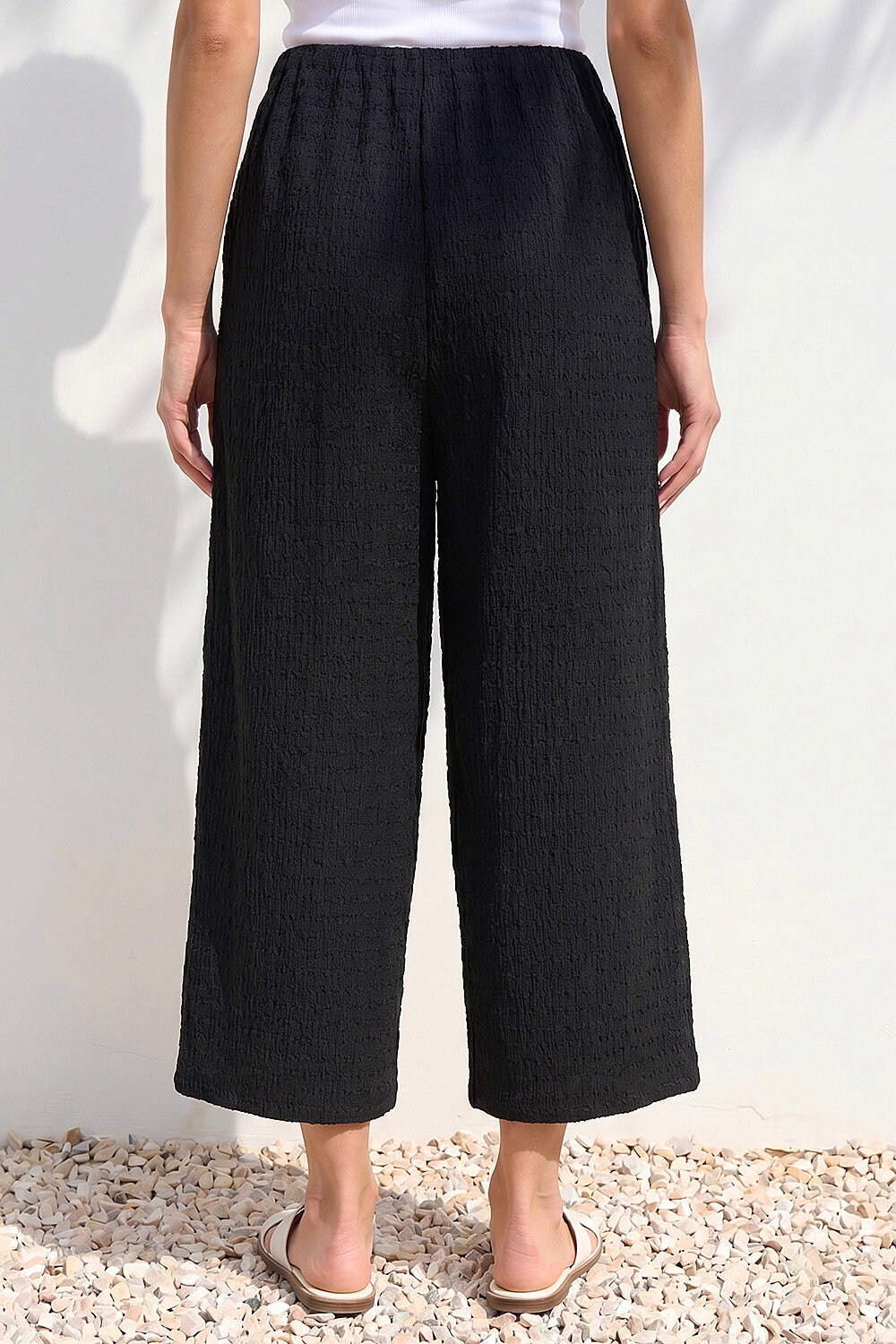 Black Petite Textured Cropped Stretch Trouser, Image 4 of 4