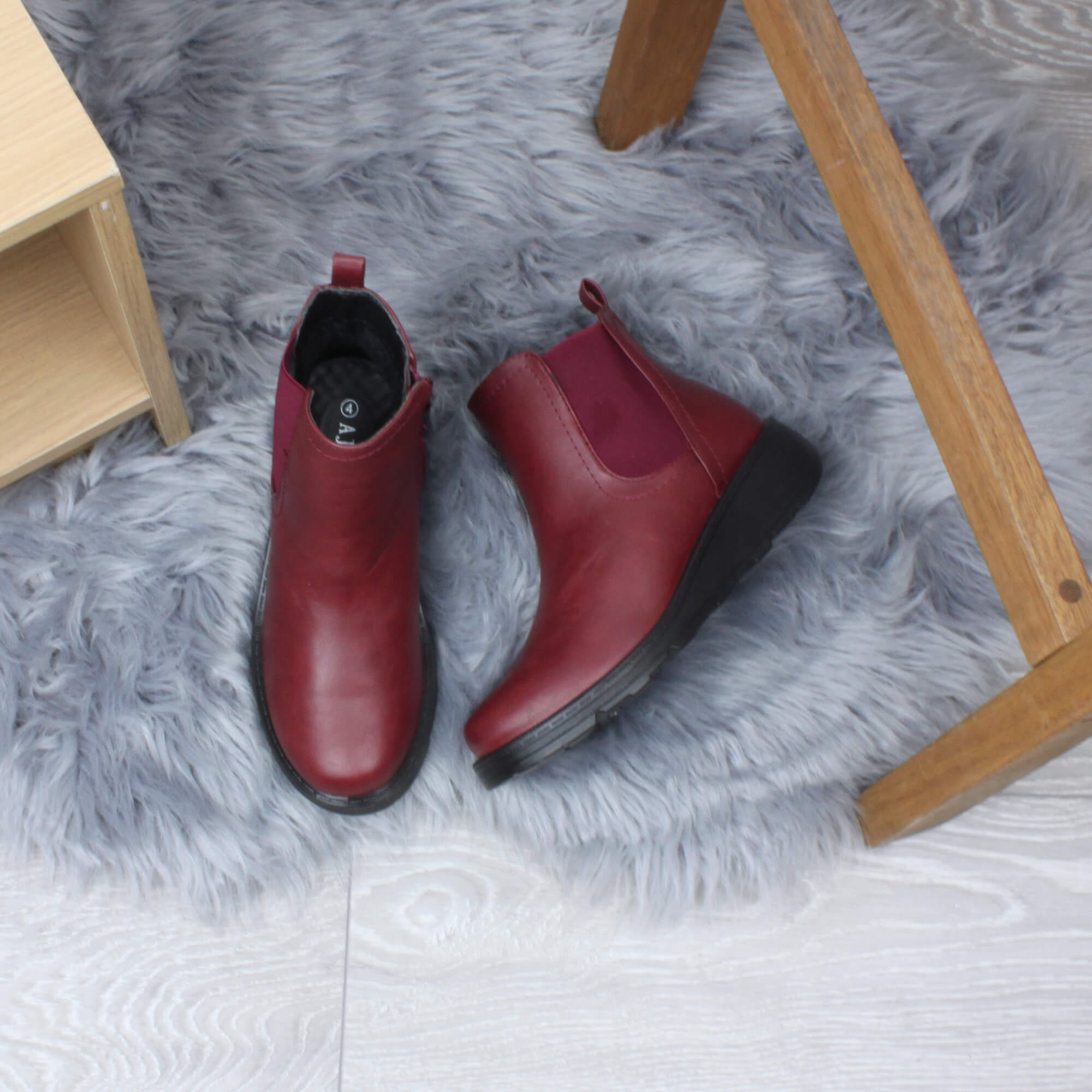Burgundy AJVANI Burgundy Low Wedge Comfort Ankle Chelsea Boots, Image 4 of 6