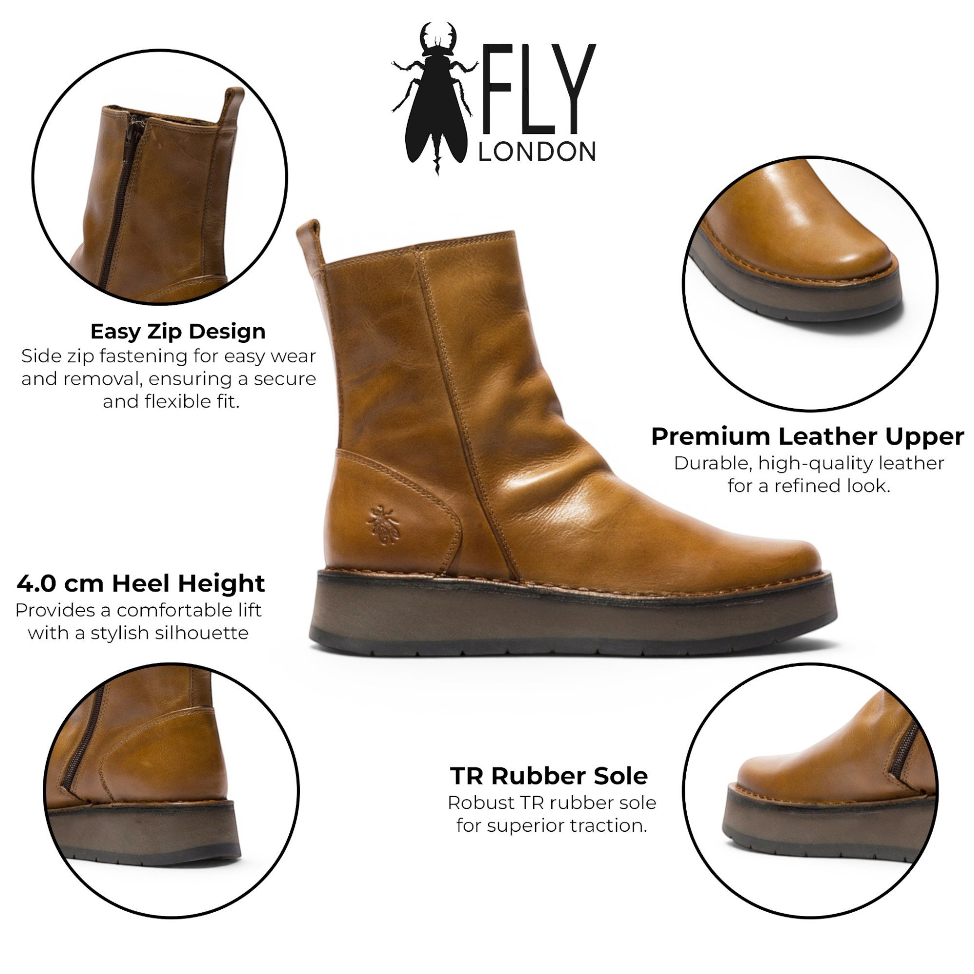 Camel Women's Leather Boots-RENO053FLY, Image 2 of 5