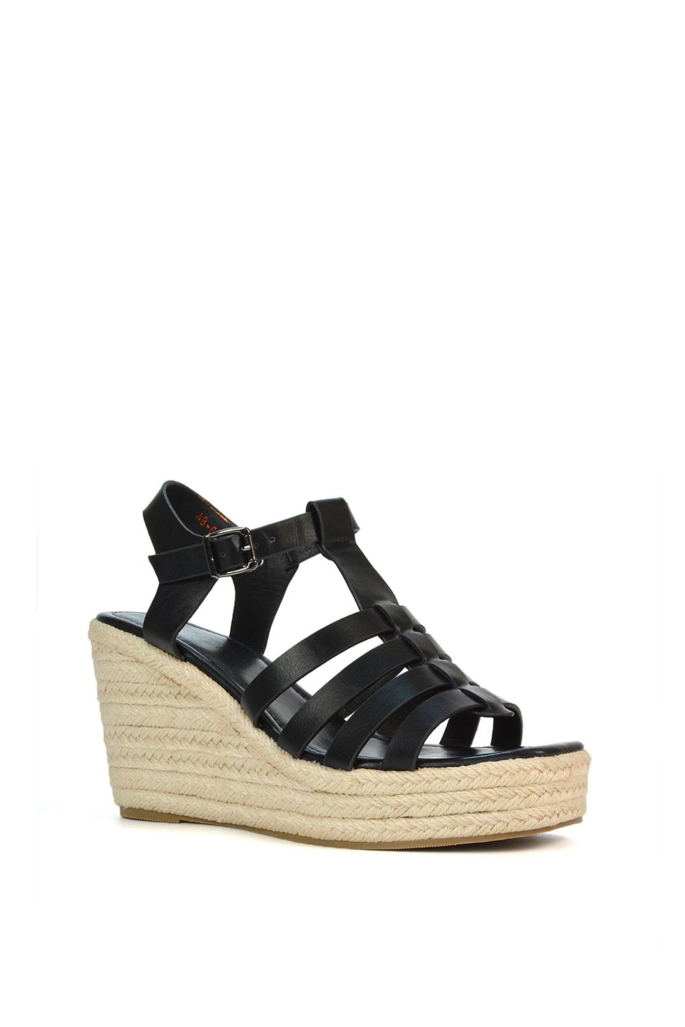 Black XY LONDON Black 'Remi' Wedge Heel Platform Espadrille Square Toe Sandals, Image 2 of 5
