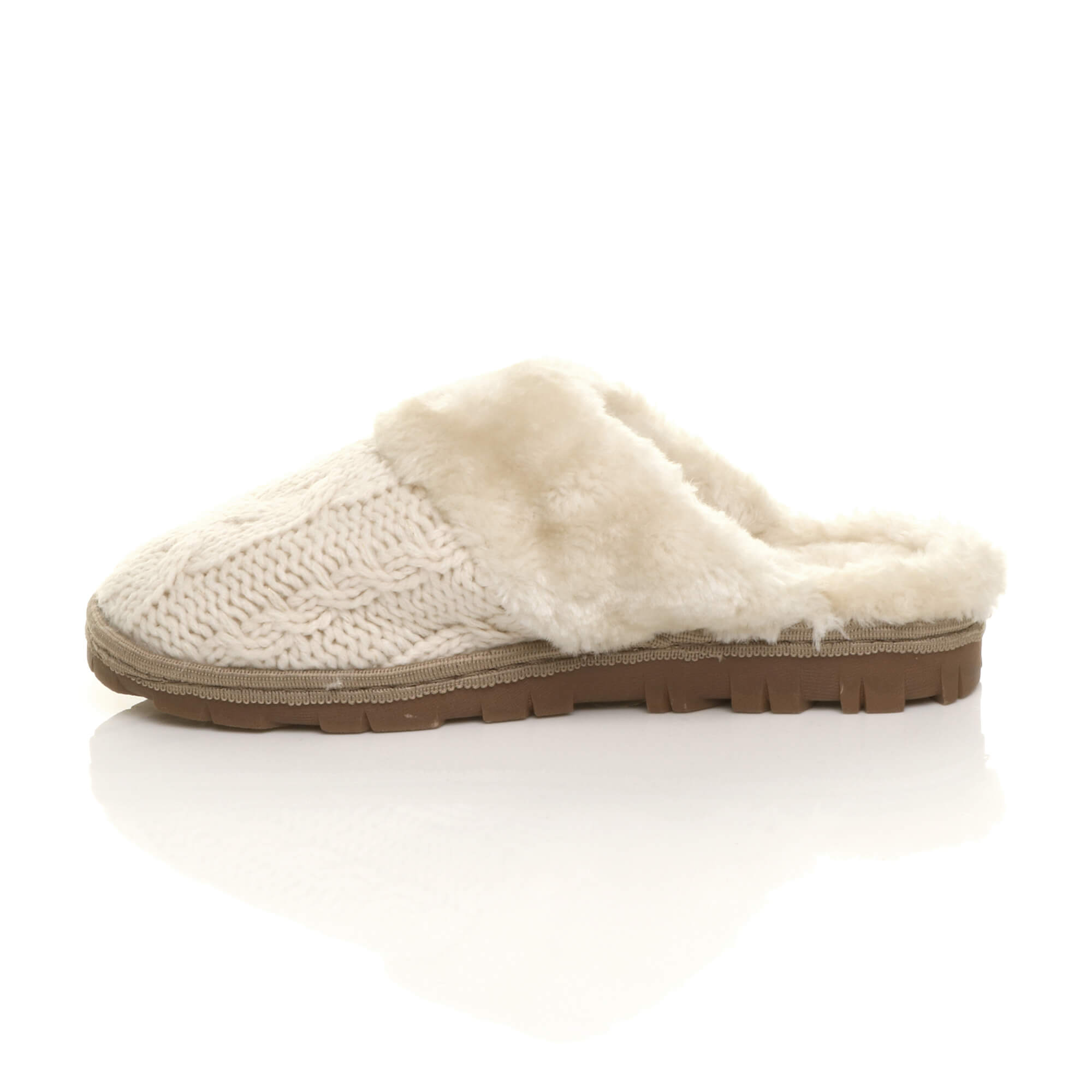 Beige AJVANI Beige Glitter Knitted Mules Slippers, Image 2 of 5