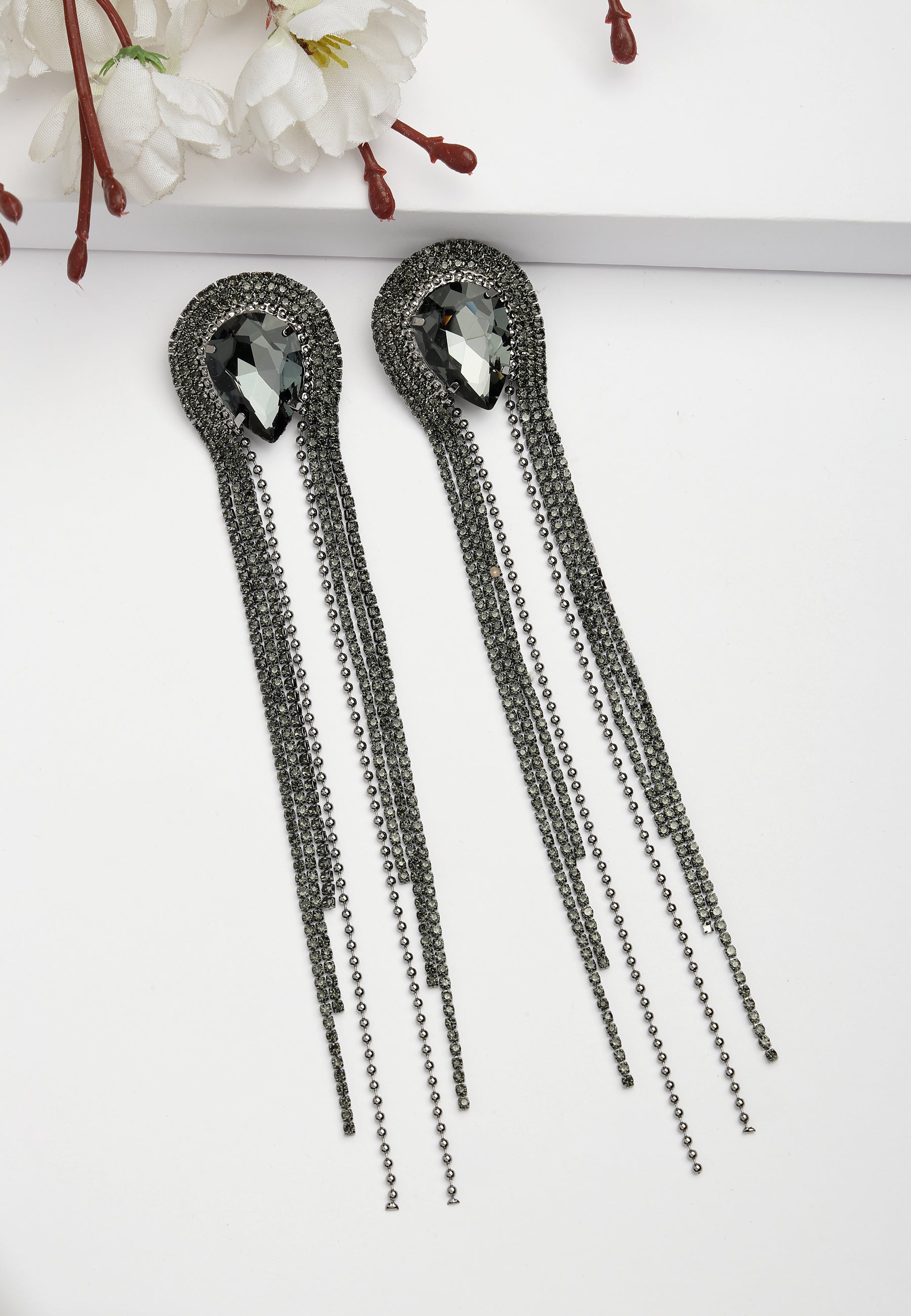Black Diva Collection Long Chain Earrings, Image 2 of 5