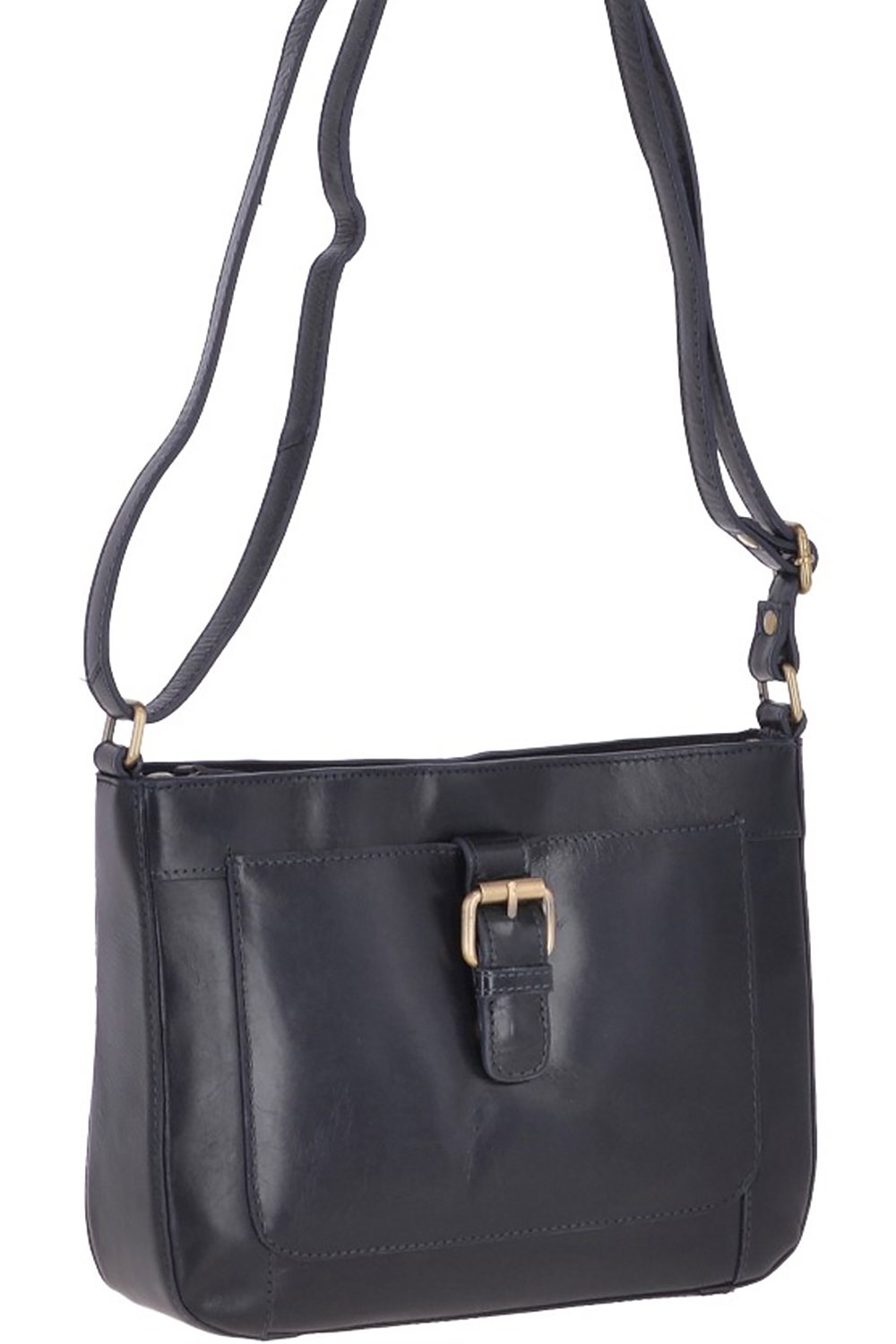 Navy Vegetable Tanned Small Real Leather Shoulder Bag, Image 3 of 4