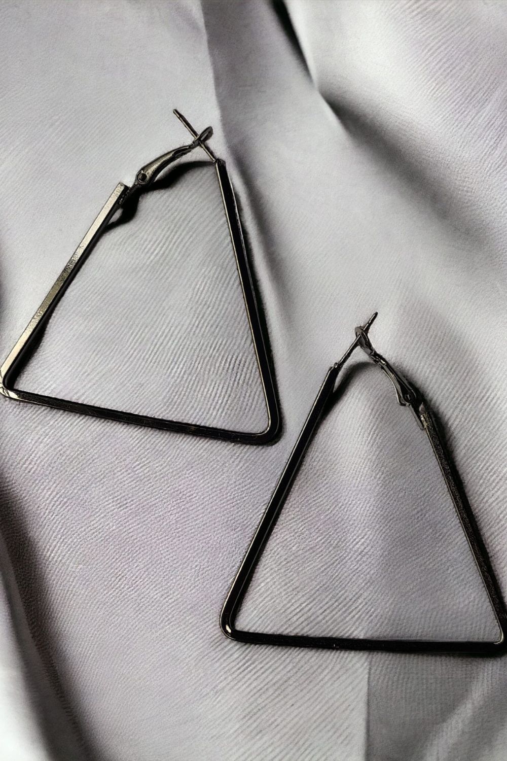 Black Large Triangle Summer Hoop Earrings, Image 2 of 2
