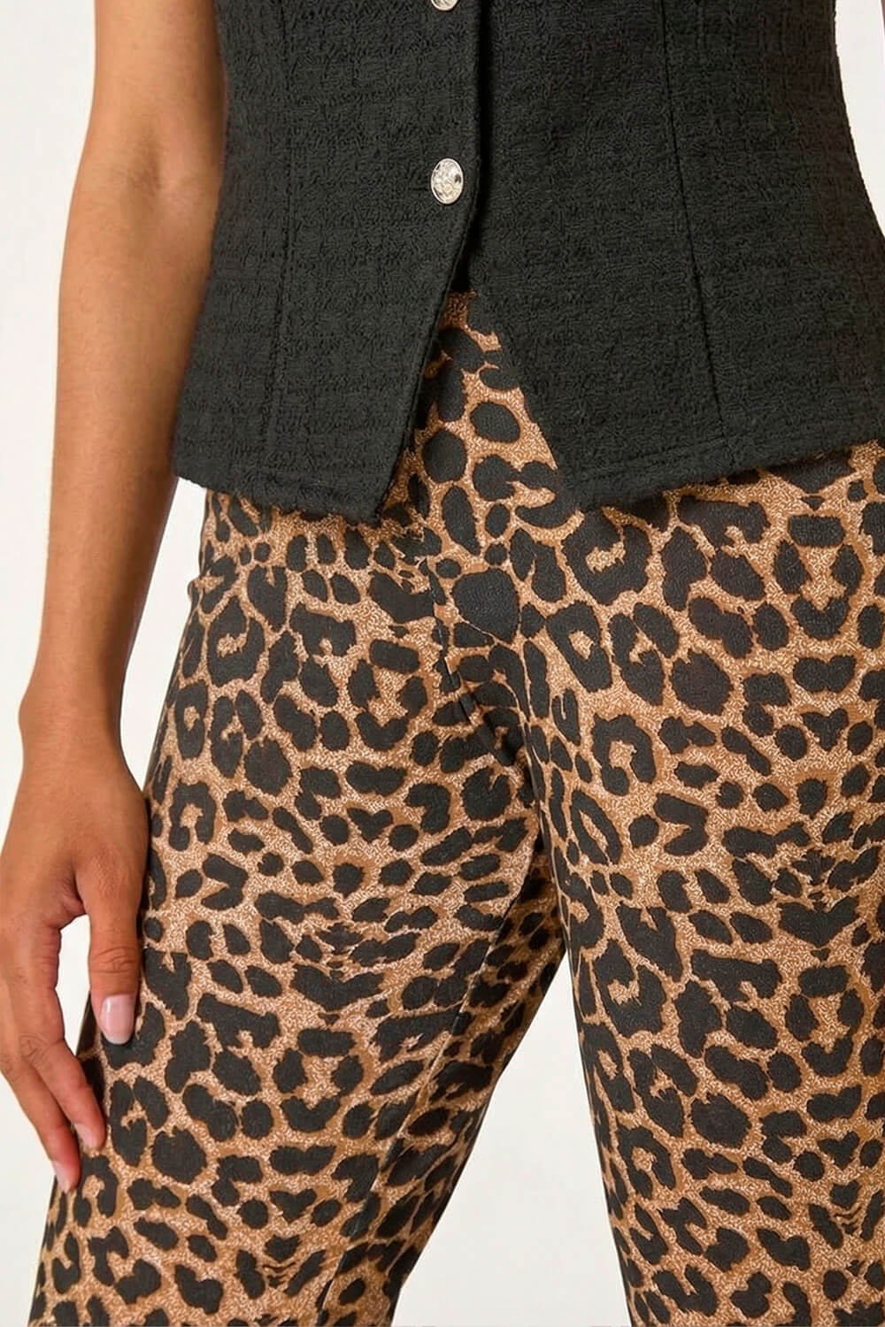 Natural Animal Print Flare Stretch Trouser, Image 6 of 7