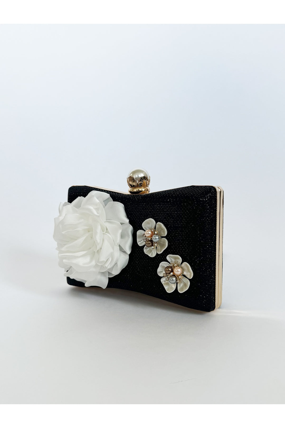 Black Square Clutch Bag with 3D Florals, Image 4 of 5