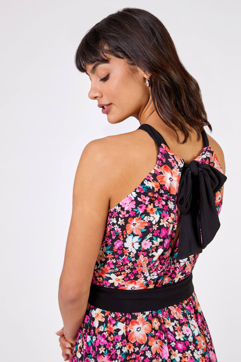 Pink Ditsy Floral Halter Neck Maxi Dress, Image 5 of 4