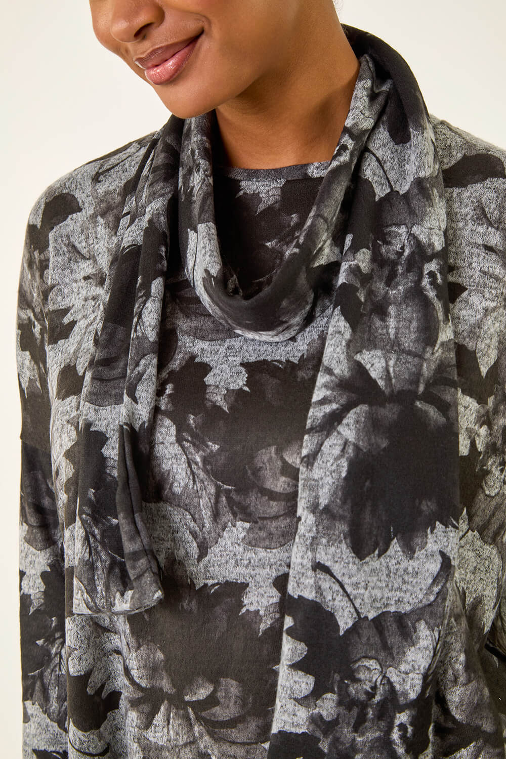 Grey Printed Scarf Tunic Stretch Top, Image 7 of 6