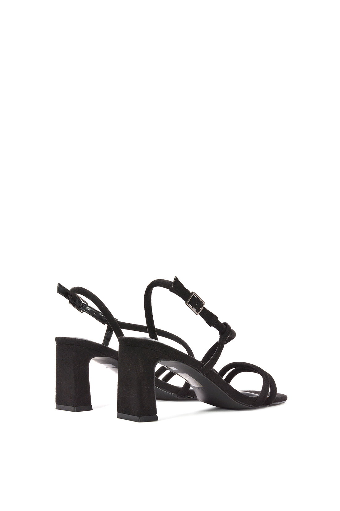 Black Strappy Slingback Mid Block Heel Sandals With Square Toe, Image 4 of 6