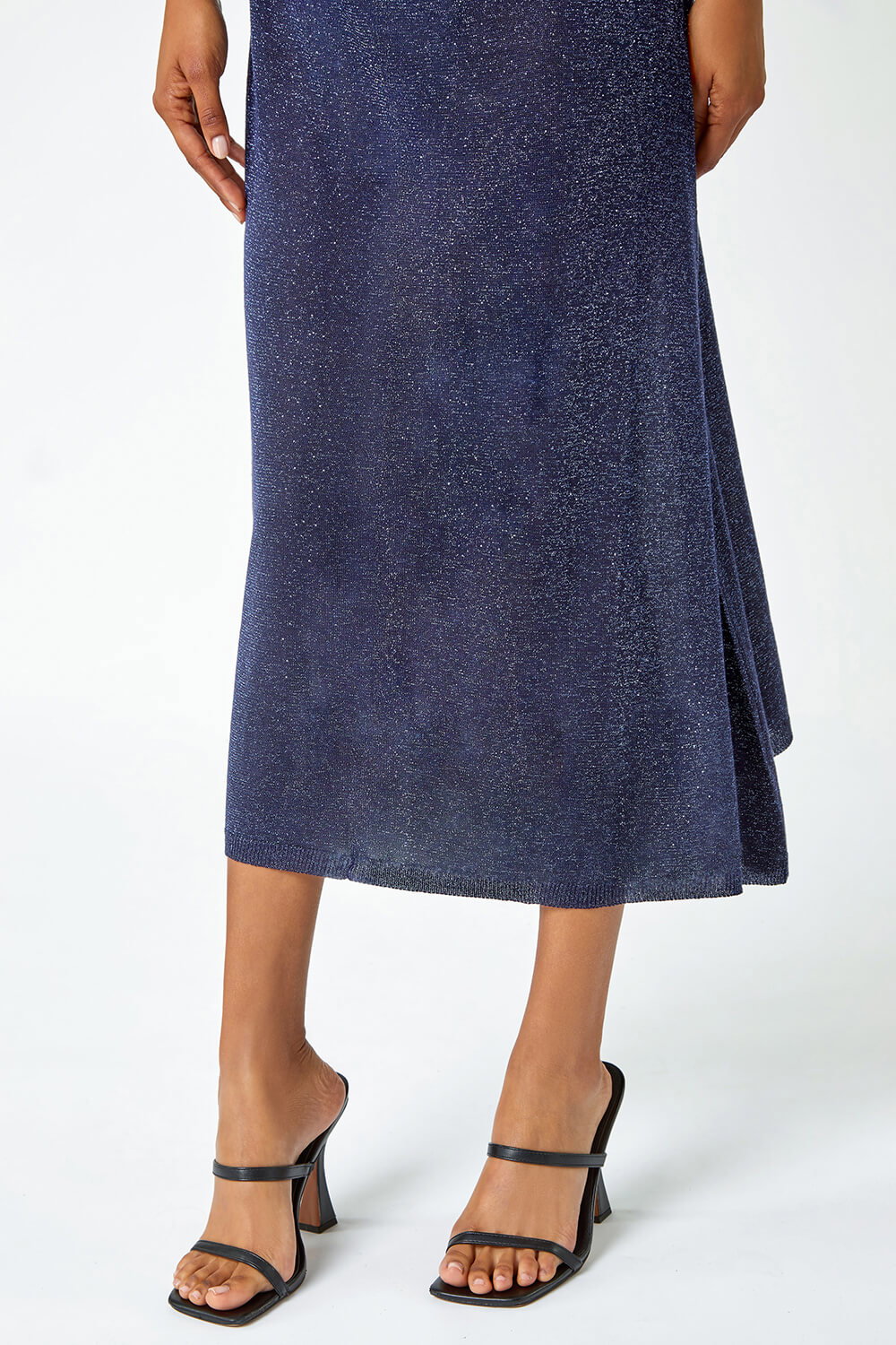 Navy Sleeveless Sparkle Knitted Midi Dress, Image 6 of 5
