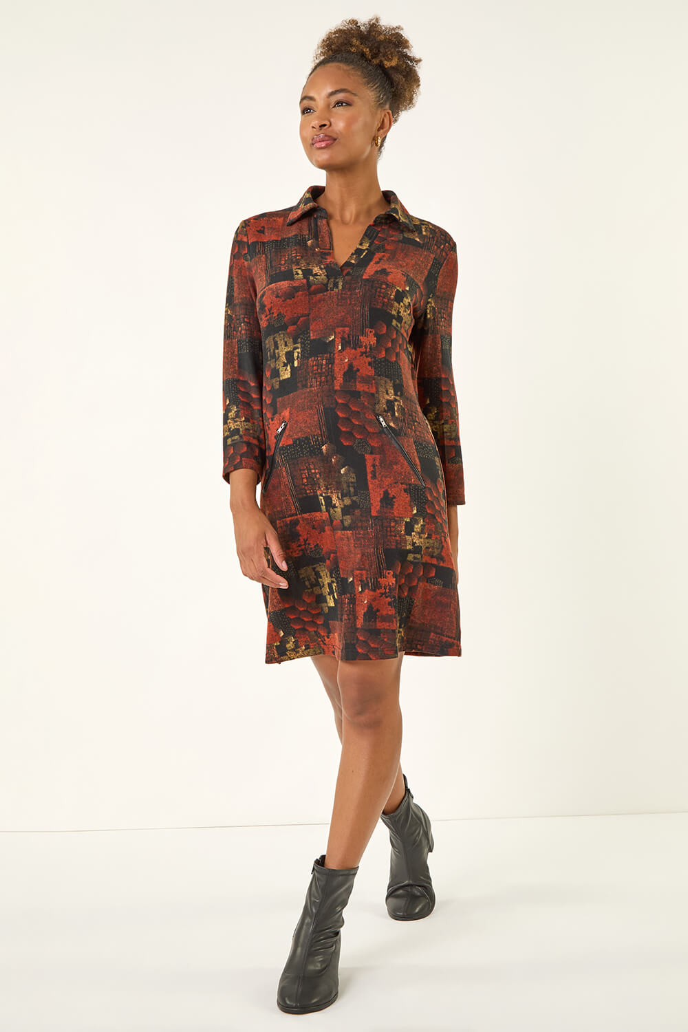 ORANGE Patchwork Print Shift Dress, Image 1 of 5