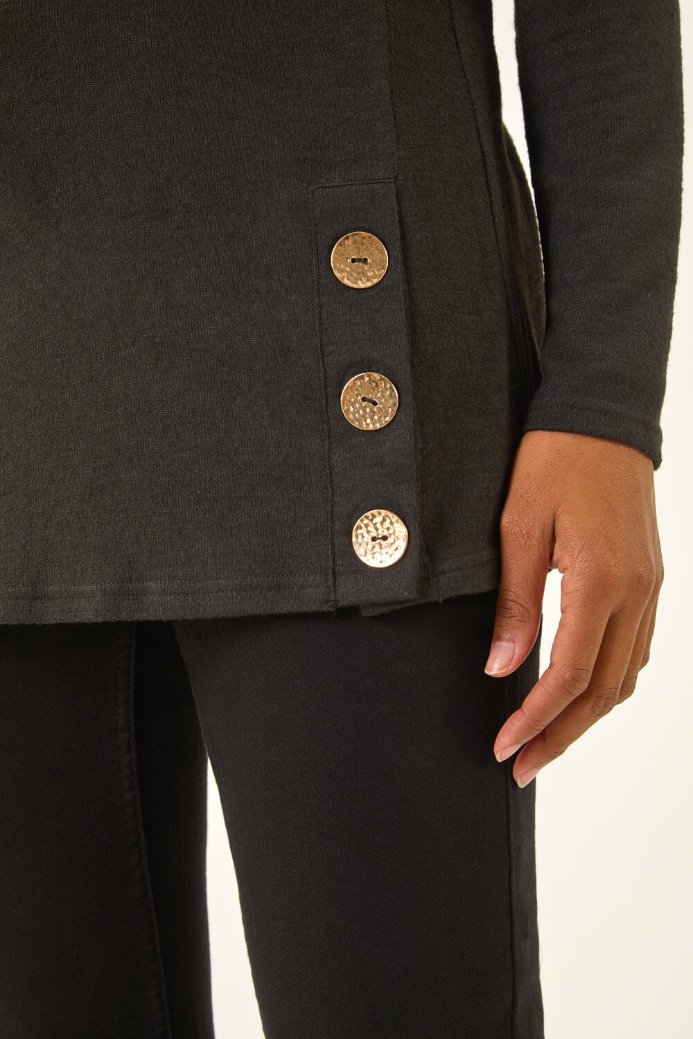 Black Cowl Neck Buttoned Top, Image 6 of 5