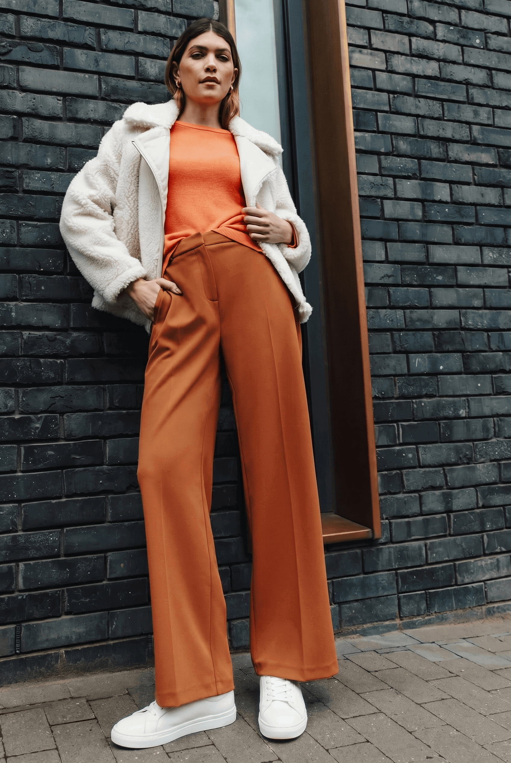 Rust Wide Leg Stretch Trousers, Image 7 of 7