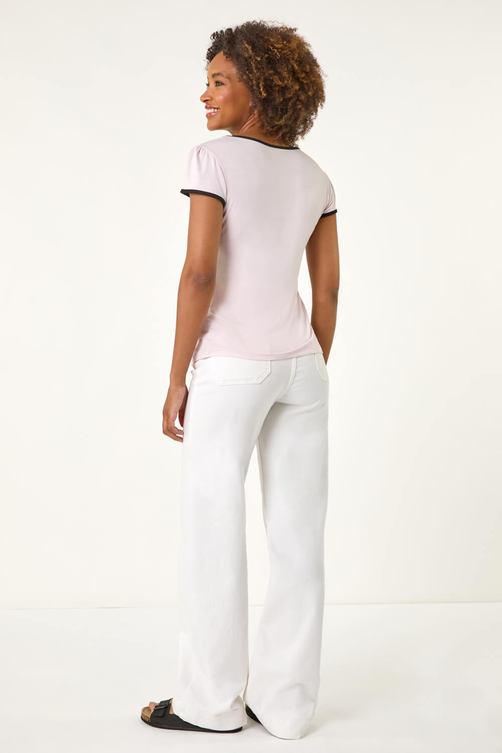 Light Pink Bow Front Stretch Top, Image 4 of 5