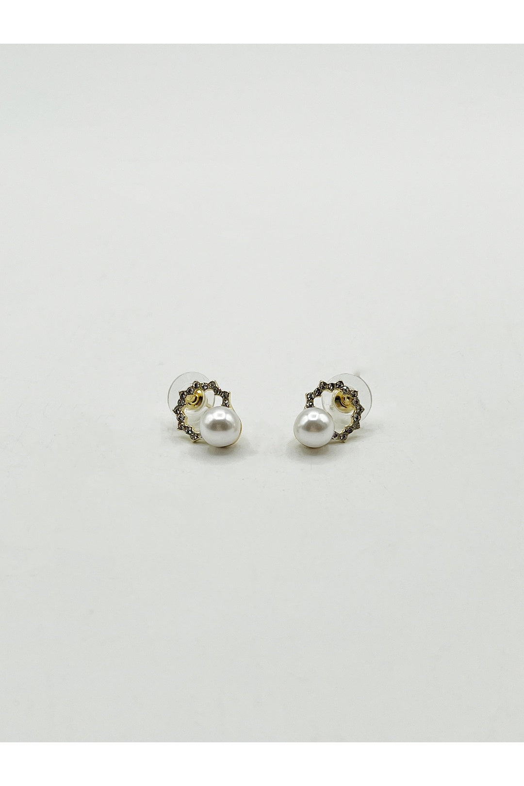 Gold Pearl Stud Earrings on Diamante Wreath, Image 4 of 5
