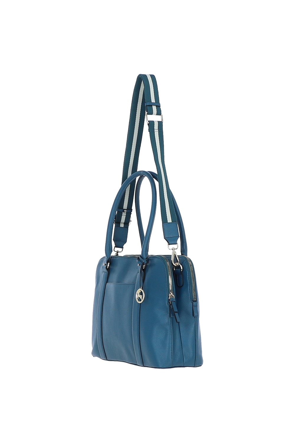 Teal 'Cuore di Cuoio' 3 Section Large Leather Handbag, Image 3 of 4