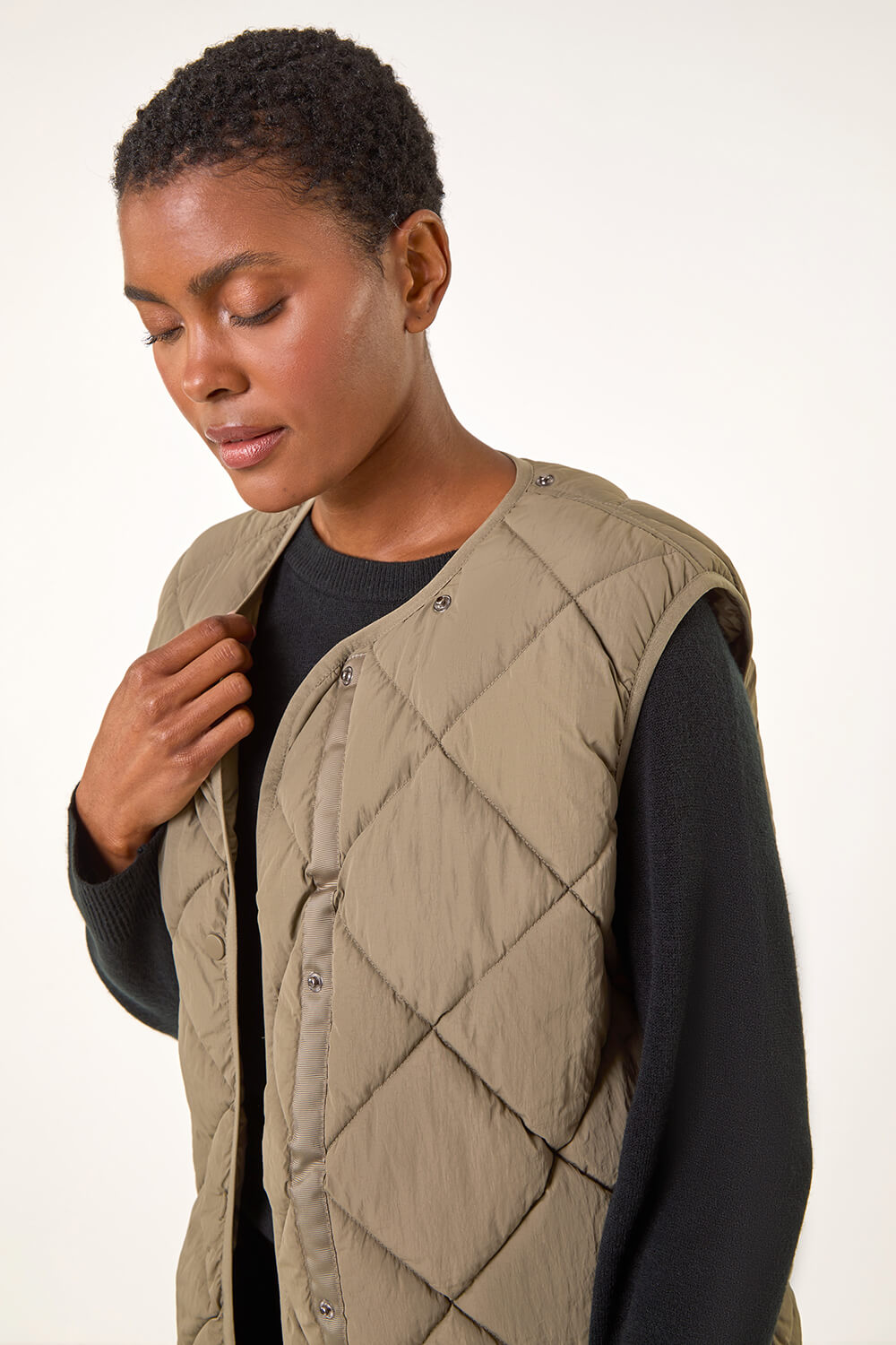 Khaki Hooded Quilt Gilet, Image 8 of 8