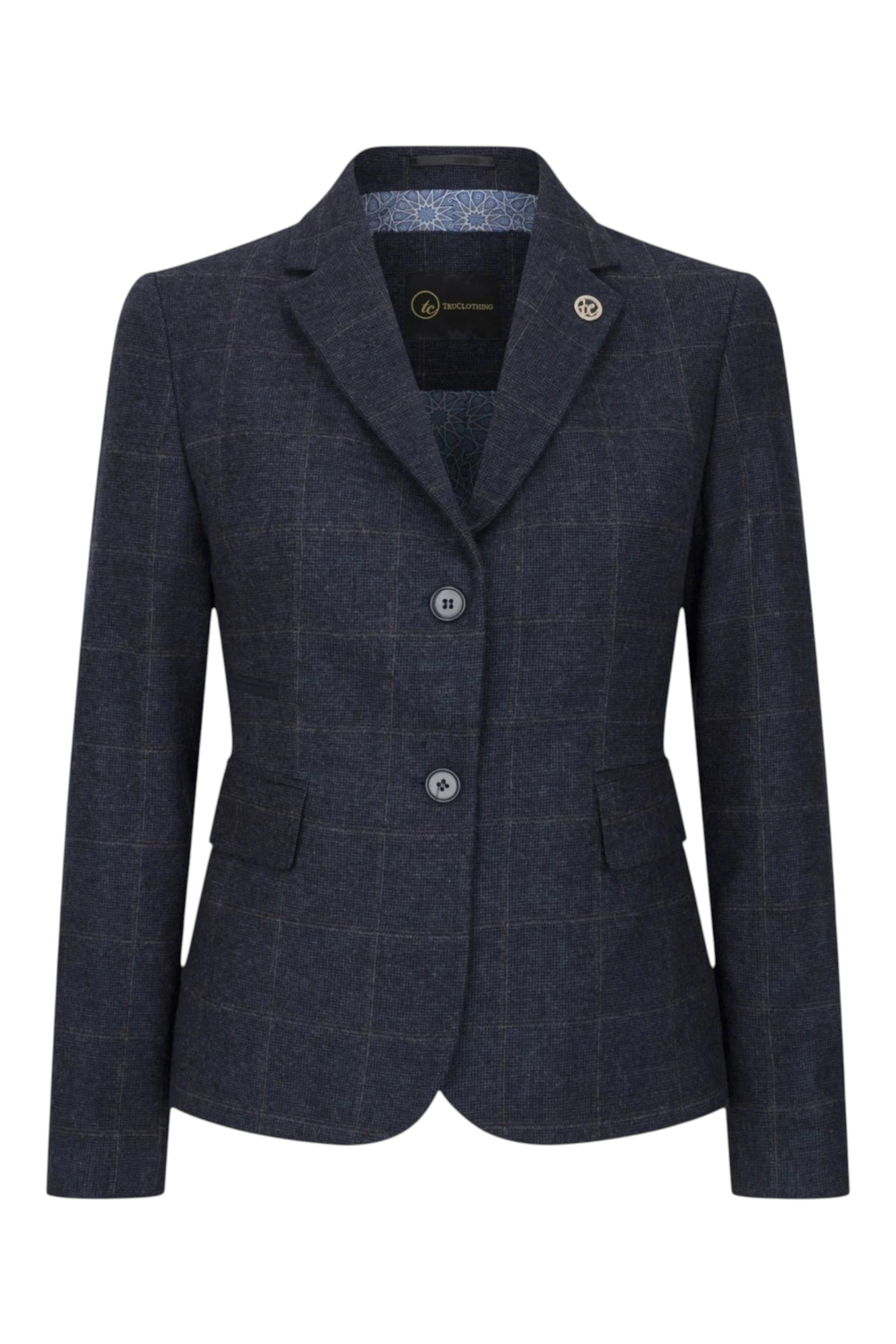 Navy Infinity Leather Navy Women's Navy Tweed Formal Blazer, Image 1 of 7