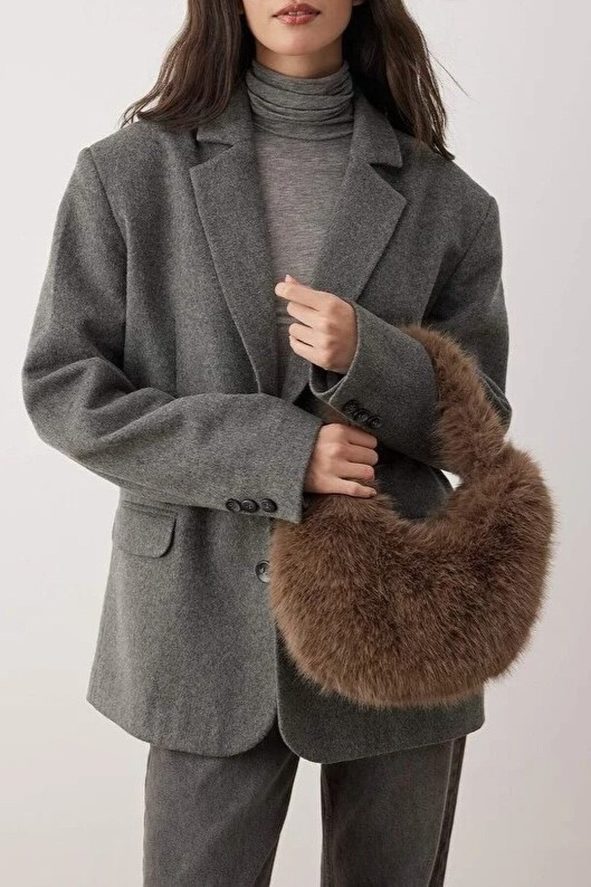 Taupe Women's Faux Fur Crescent Mini Grab Bag, Image 1 of 2