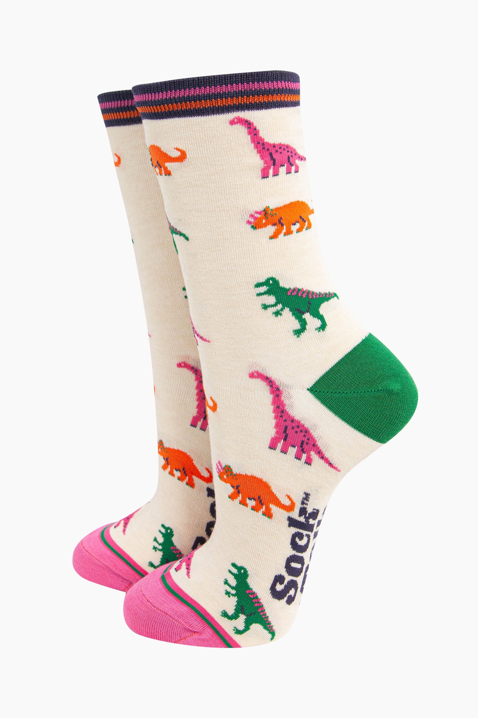 Cream Bamboo Socks - Cream/Multi, Dinosaurs, Image 1 of 4