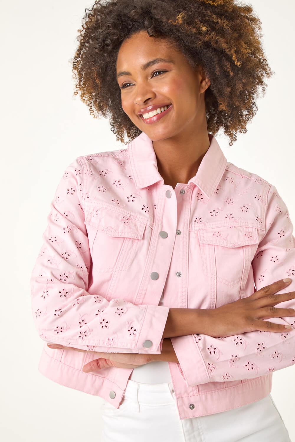 Pink Cotton Blend Broderie Sleeve Jacket, Image 5 of 6