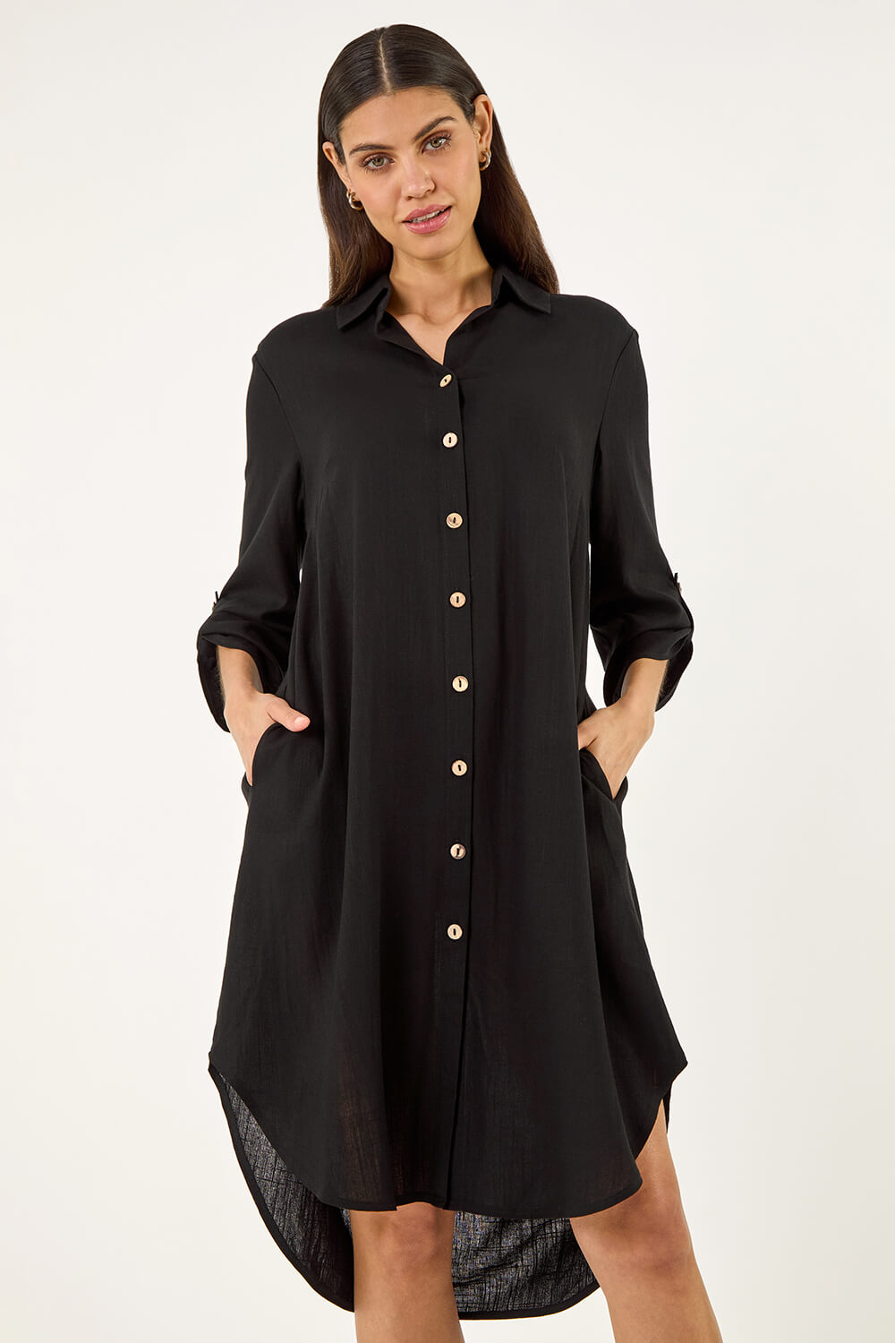Black Back Lace Buttoned Shirt Dress, Image 3 of 5