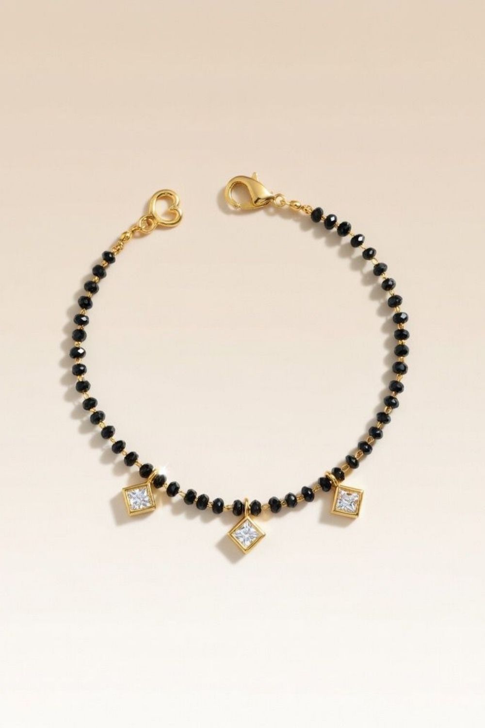 Black Black Beaded Mangalsutra Square Dangle Zircon Nazar bracelet, Image 1 of 1