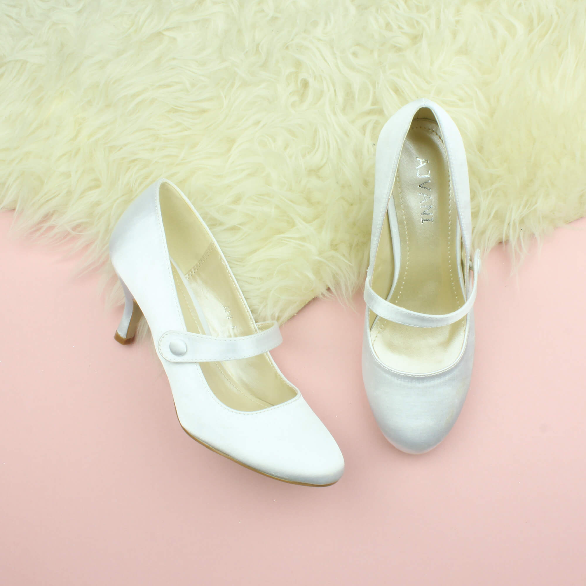 White AJVANI White Mid Heel Mary Jane Court Shoes, Image 4 of 6