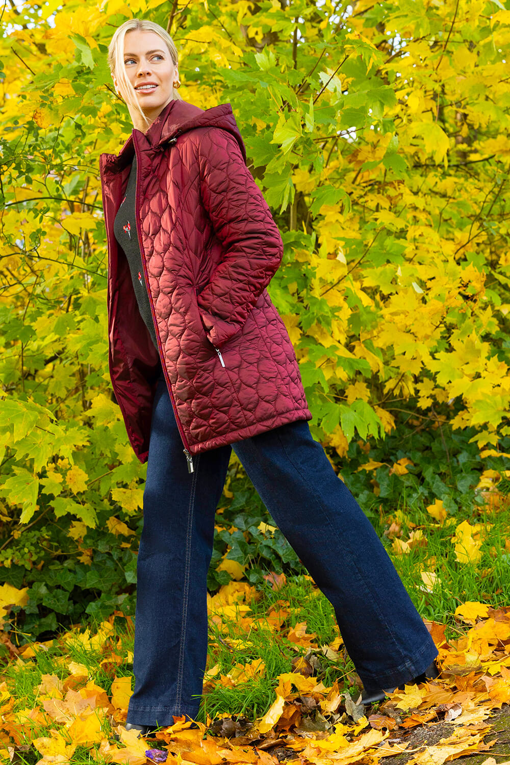 Red Hooded Quilted Puffer Coat, Image 3 of 3