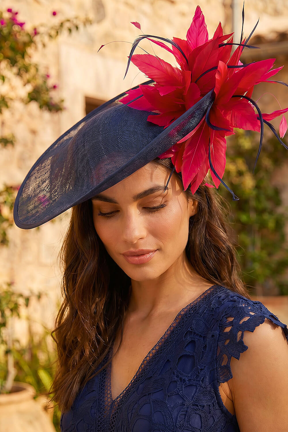 Fuchsia Large Contrast Feather Disc Fascinator , Image 1 of 4