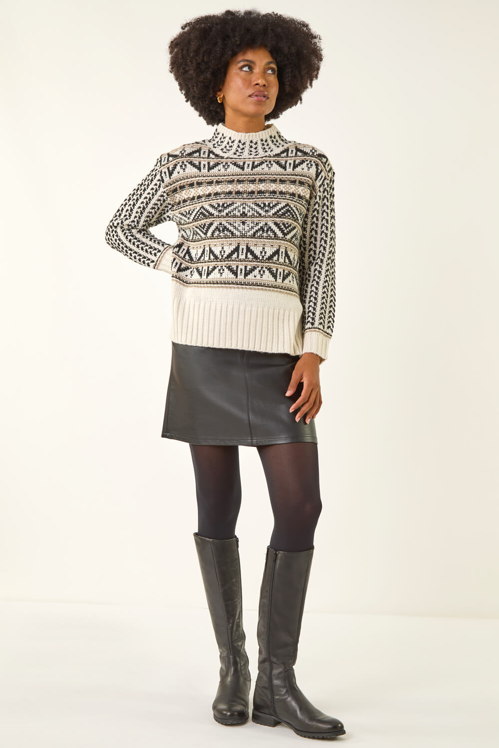 Beige Jacquard Stitch Knit Jumper, Image 3 of 5