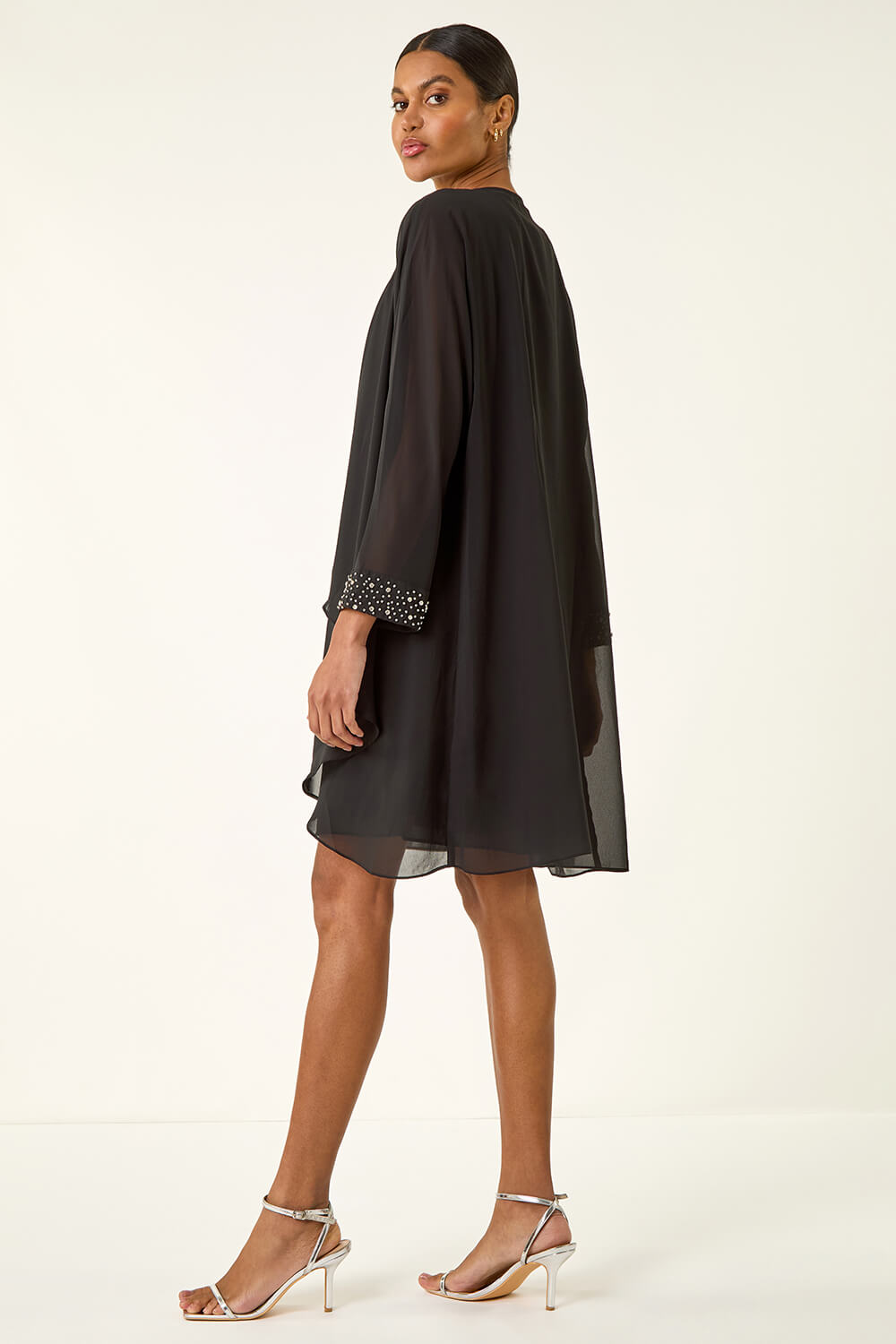 Black Embellished Shift Dress & Shrug, Image 4 of 6