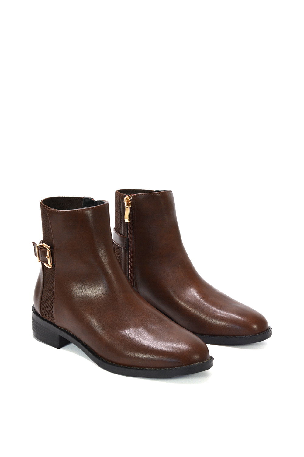 Brown XY LONDON Brown 'Ailany' Chelsea Ankle Boots Elasticated Buckle Detail, Image 5 of 6