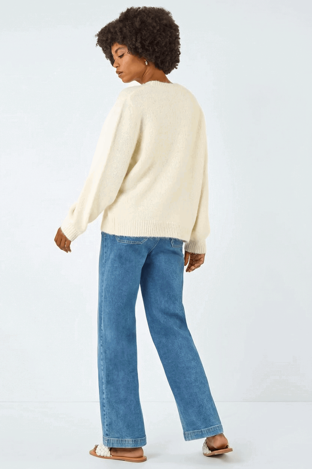 Ivory Faux Pearl Bow Knit Crew Jumper, Image 4 of 5