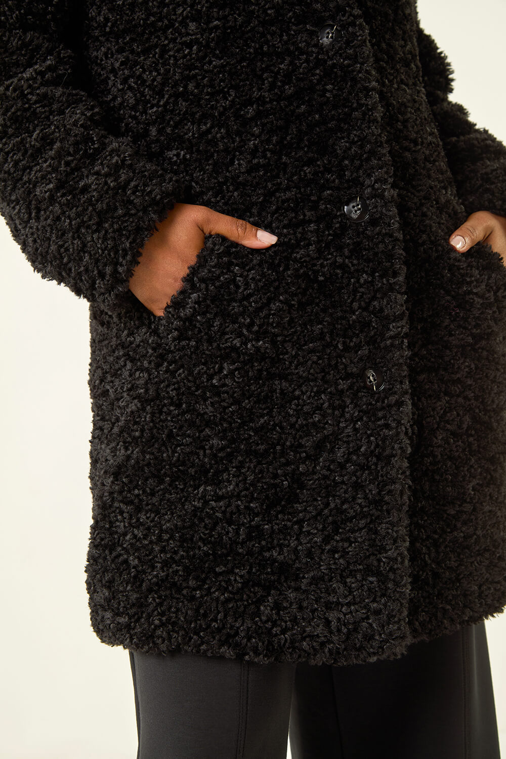 Black Petite Teddy Longline Coat, Image 6 of 5