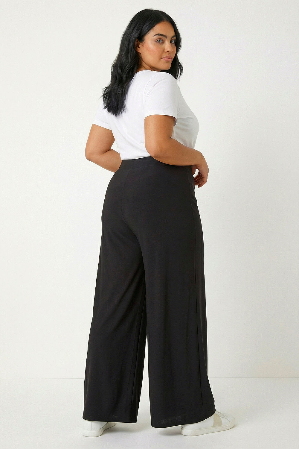 Black Curve Elastic Waist Wide Leg Trousers, Image 8 of 7