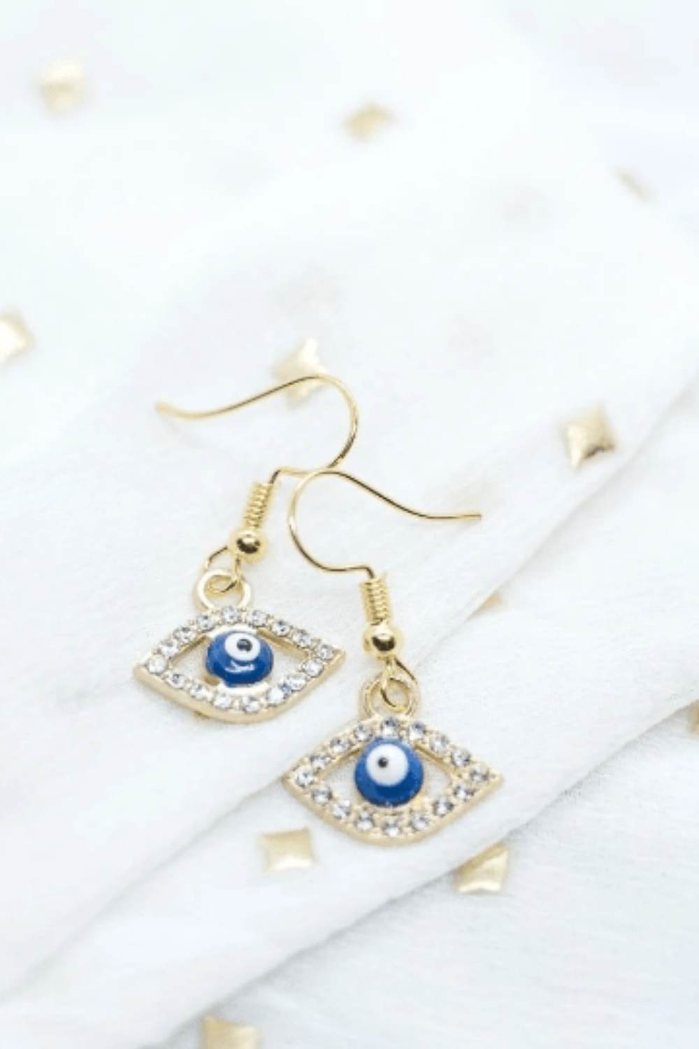 Gold Hamsa Evil Eye Zircon Dangle Earrings, Image 2 of 2