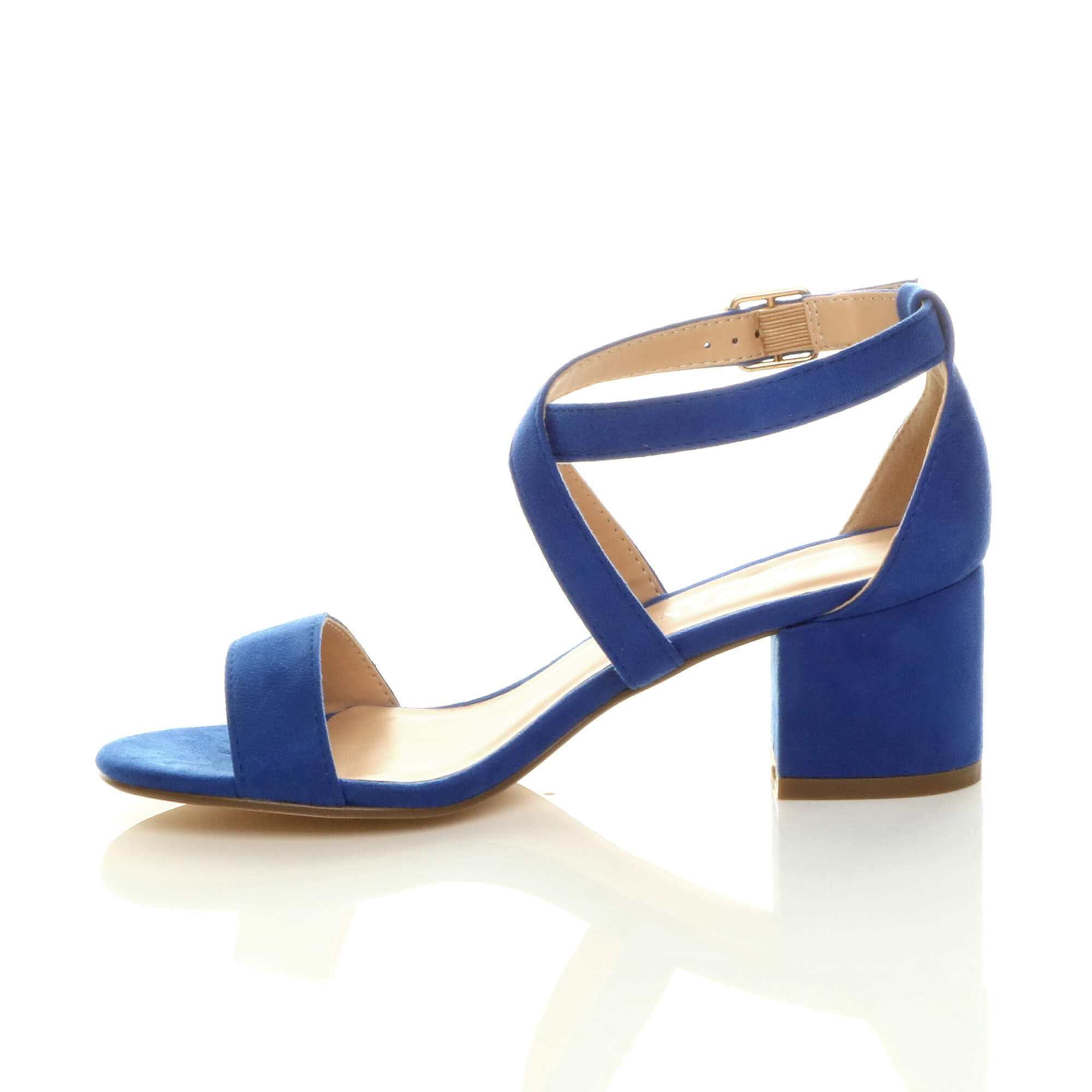 Royal Blue AJVANI Royal Blue Mid Block Heel Crossed Straps Sandals, Image 3 of 6