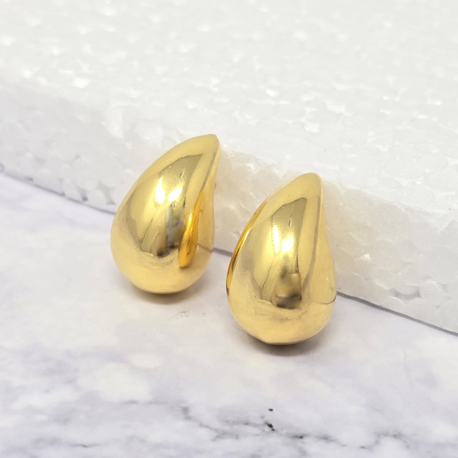 Gold Statement Gold Plated Teardrop Style Stud Earrings, Image 2 of 2